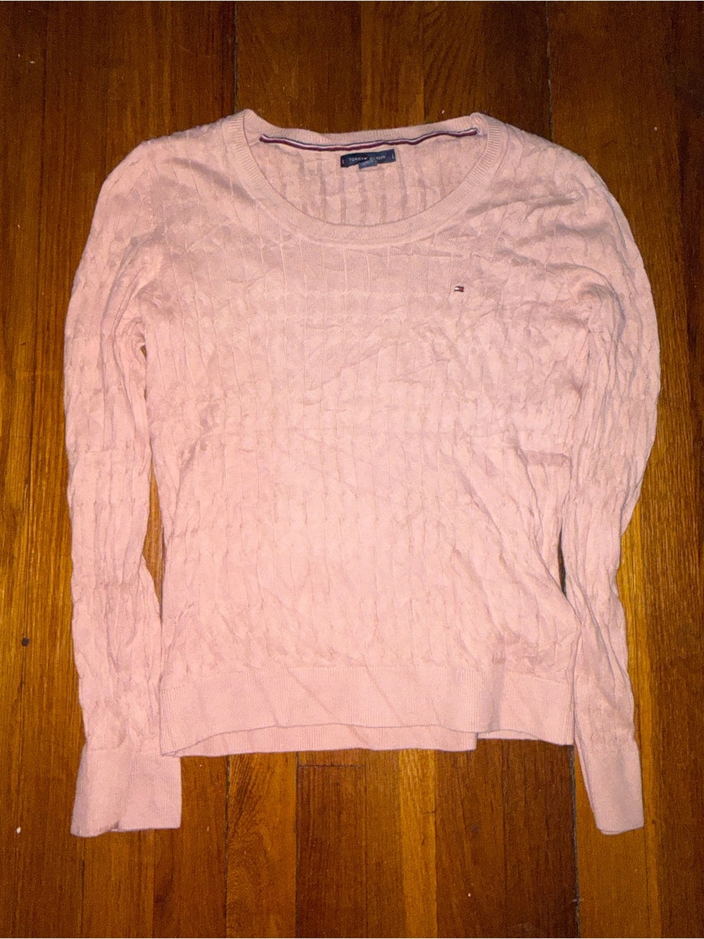 Tommy Hilfiger Light Pink Cable Knit Crew Neck Sweater